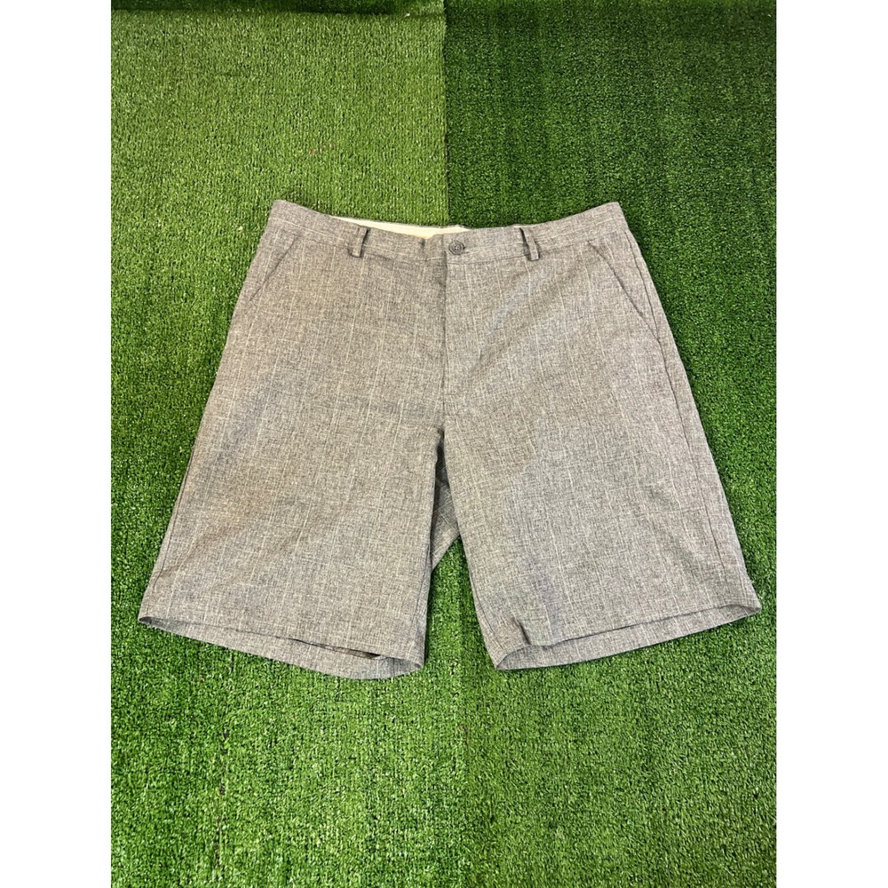 Greg Norman for Tasso Elba Mens 38 Gray Plaid Golf Shorts Shark Logo Performance